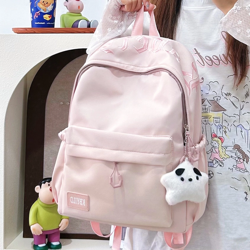 單倉 韩系高颜值字母印花小众设计背包初高中学生大容量轻便耐磨书包 尼龙布 双肩包 常规 男女同款情侣款 黑色/红色/绿色/蓝色/粉色