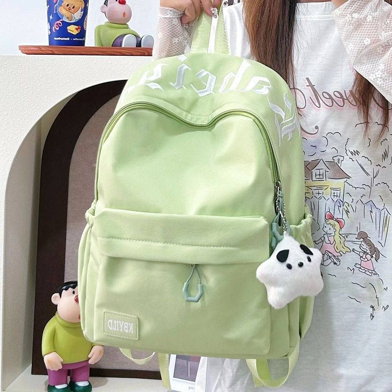 單倉 韩系高颜值字母印花小众设计背包初高中学生大容量轻便耐磨书包 尼龙布 双肩包 常规 男女同款情侣款 黑色/红色/绿色/蓝色/粉色