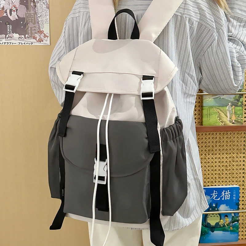 單倉 小众时尚撞色百搭潮流初高中学生大容量 尼龙布 书包背包双肩包 常规 男女同款情侣款 蓝色/灰色/绿色/桔色