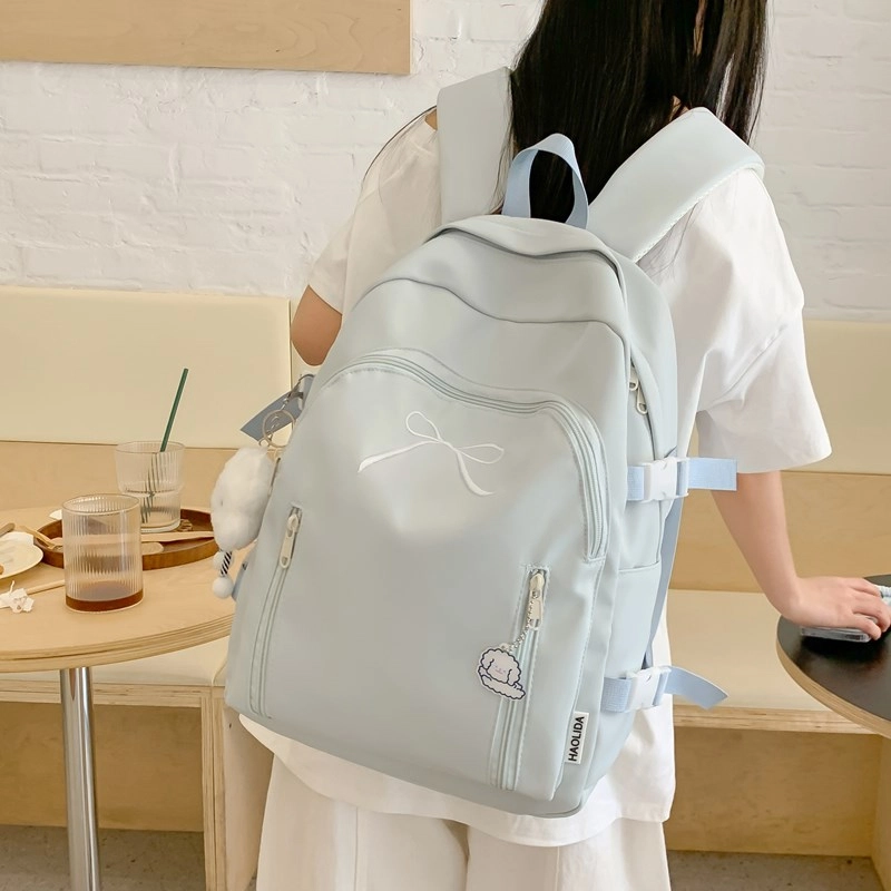 單倉 韩系可爱蝴蝶结设计初高中学生大容量书包简约通勤百搭背包 尼龙 双肩包 女款 米白色/黄色/粉色/蓝色/黑色