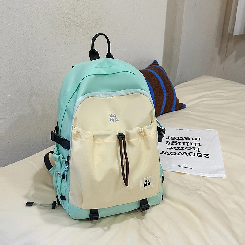 單倉 日系简约小众设计初高中学生大容量书包高颜值通勤百搭轻便背包 尼龙 双肩包 男女同款情侣款 黑色/果绿色/棕色/蓝色/橘色