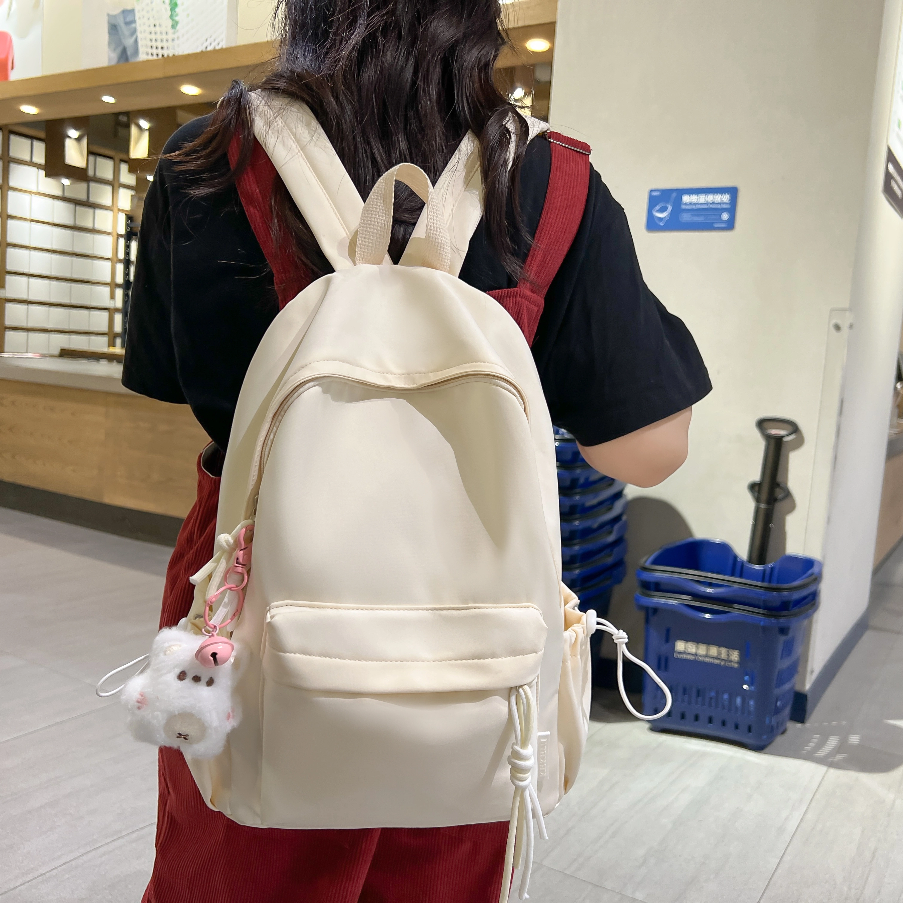 單倉 纯色小清新轻便书包学生小众高颜值 尼龙 背包双肩包 男女同款情侣款 黑色/黄色/桔色/绿色/白色/粉色