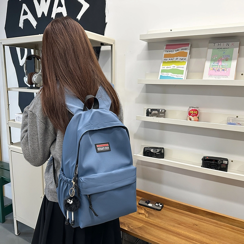 單倉 日系简约休闲学院风通勤百搭初高中学生大容量轻便设计感书包 尼龙 背包双肩包 男女同款情侣款 黑色/白色/粉色/灰色/蓝色/绿色
