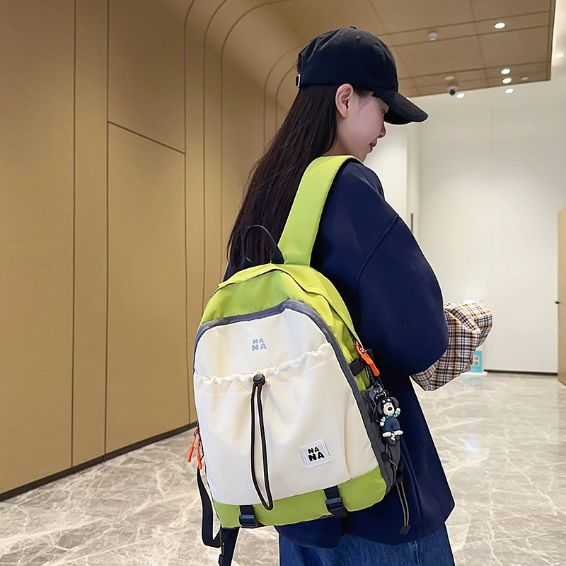 單倉 日系简约小众设计初高中学生大容量书包高颜值通勤百搭轻便背包 尼龙 双肩包 男女同款情侣款 黑色/果绿色/棕色/蓝色/橘色