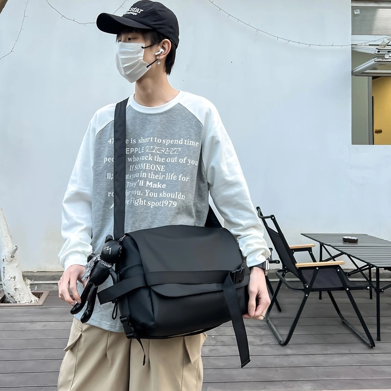單倉 日韩系工装风休闲简约潮流斜挎包初高中学生大容量通勤百搭腋下手提包 皮膜 单肩包 常规 男女同款情侣款 香槟色/蓝色/黑色