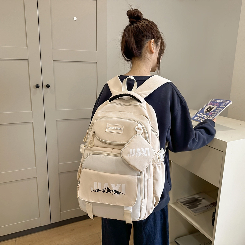 單倉 初高中学生大容量撞色书包耐磨防水多口袋百搭 尼龙 电脑背包旅行双肩包 男女同款情侣款 多色