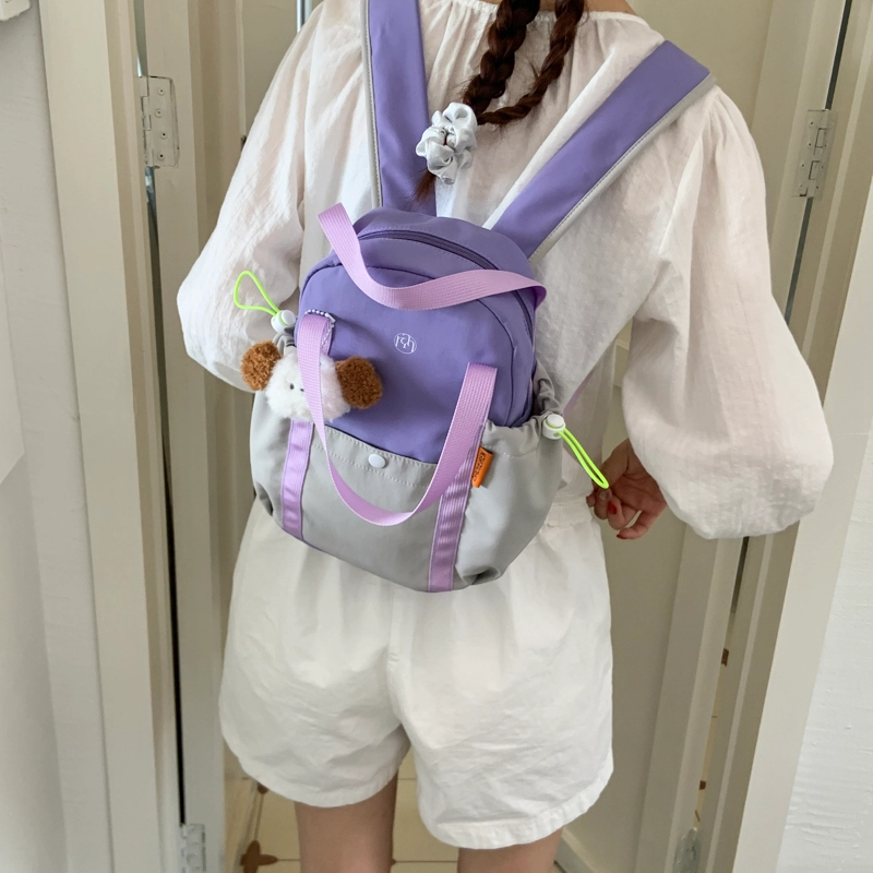單倉 多巴胺拼接高颜值时尚设计轻便耐磨学院风背包初高中学生大容量通勤百搭书包 帆布 双肩包 常规 男女同款情侣款 卡其色/蓝色/紫色
