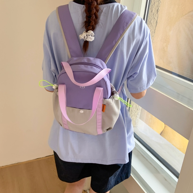 單倉 多巴胺拼接高颜值时尚设计轻便耐磨学院风背包初高中学生大容量通勤百搭书包 帆布 双肩包 常规 男女同款情侣款 卡其色/蓝色/紫色