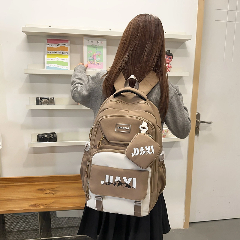 單倉 初高中学生大容量撞色书包耐磨防水多口袋百搭 尼龙 电脑背包旅行双肩包 男女同款情侣款 多色