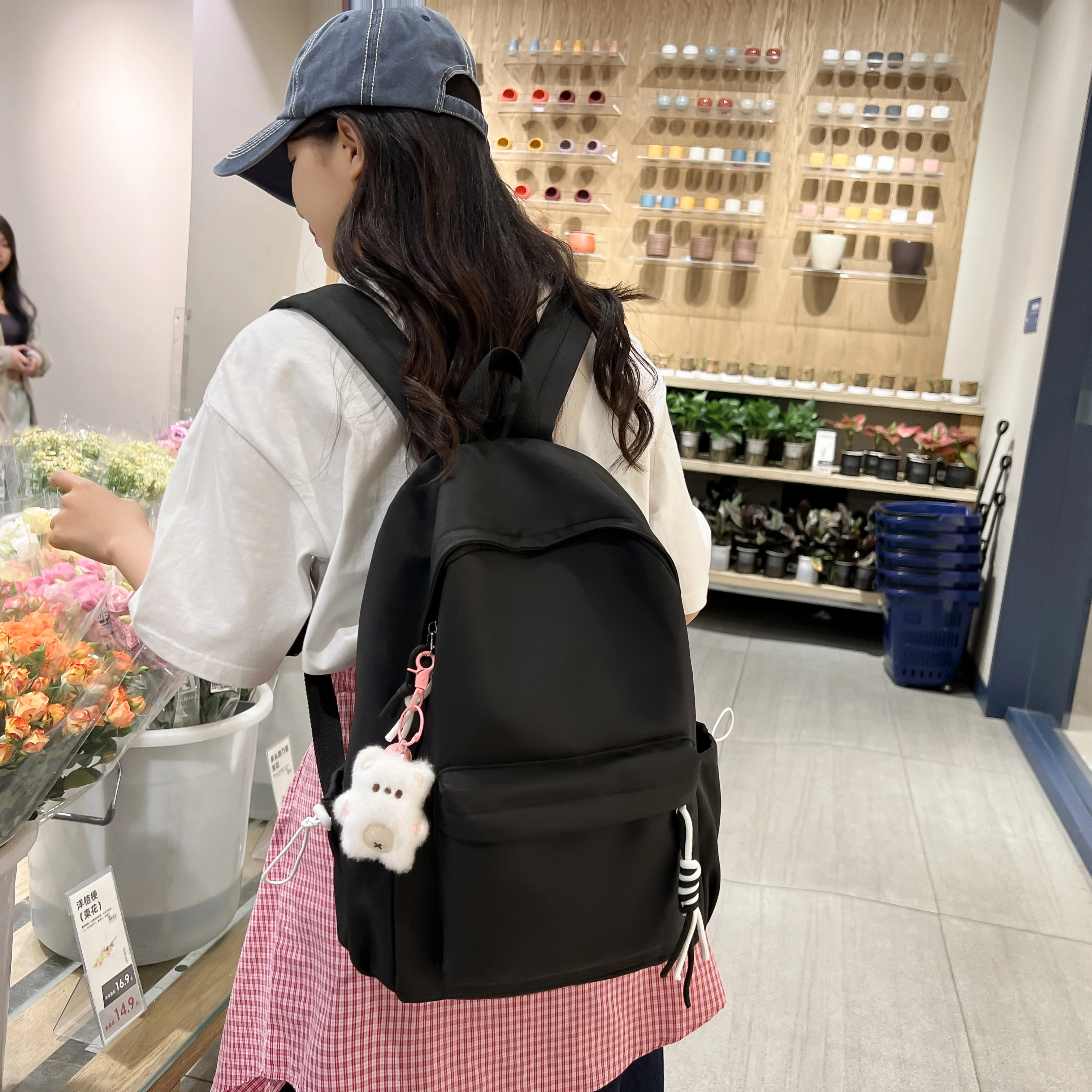 單倉 纯色小清新轻便书包学生小众高颜值 尼龙 背包双肩包 男女同款情侣款 黑色/黄色/桔色/绿色/白色/粉色