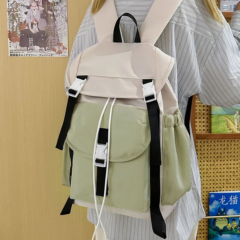 單倉 小众时尚撞色百搭潮流初高中学生大容量 尼龙布 书包背包双肩包 常规 男女同款情侣款 蓝色/灰色/绿色/桔色