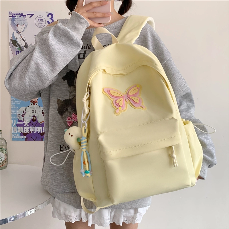 單倉 可爱元气小清新日系高颜值轻便耐磨背包学院风初高中学生大容量通勤百搭书包 牛津布 双肩包 常规 女款 粉色/蓝色/黄色/绿色