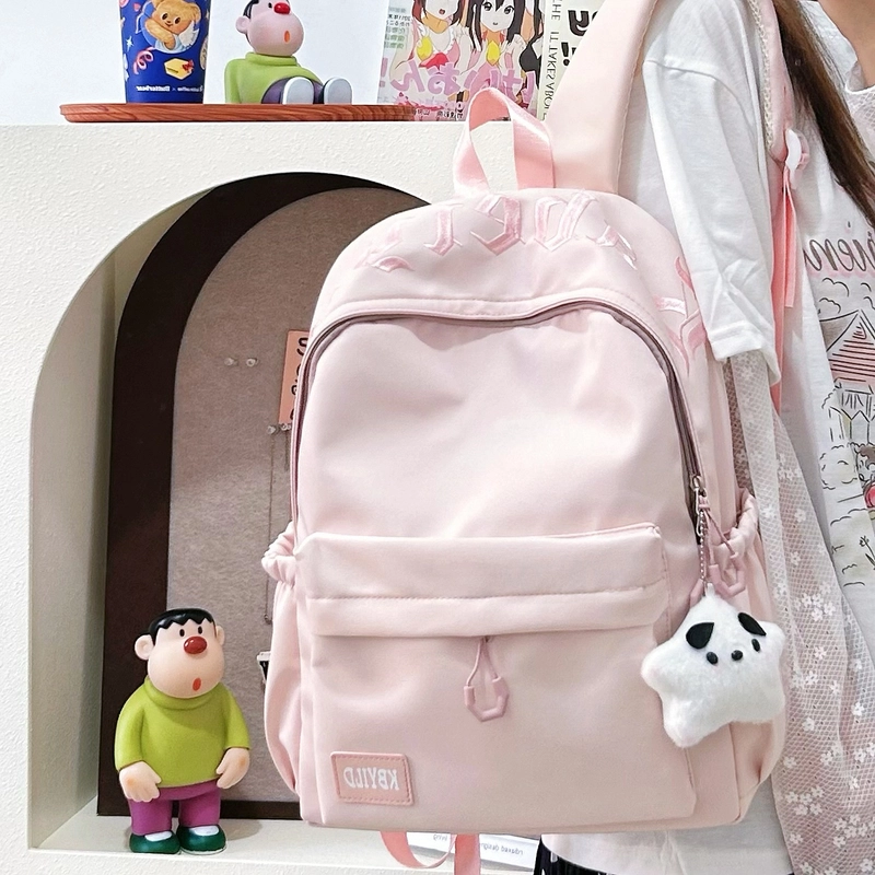 單倉 韩系高颜值字母印花小众设计背包初高中学生大容量轻便耐磨书包 尼龙布 双肩包 常规 男女同款情侣款 黑色/红色/绿色/蓝色/粉色
