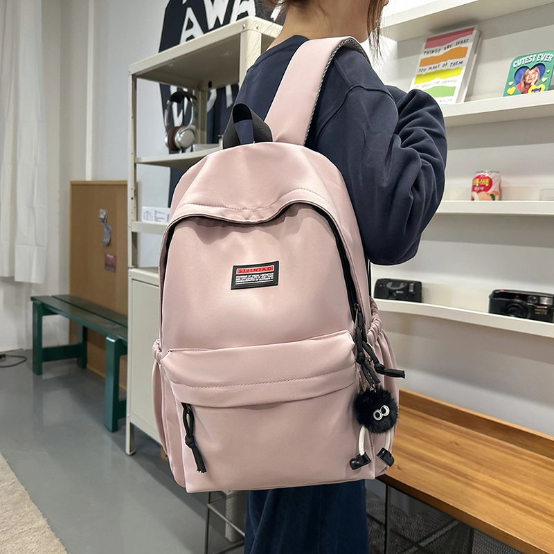 單倉 日系简约休闲学院风通勤百搭初高中学生大容量轻便设计感书包 尼龙 背包双肩包 男女同款情侣款 黑色/白色/粉色/灰色/蓝色/绿色