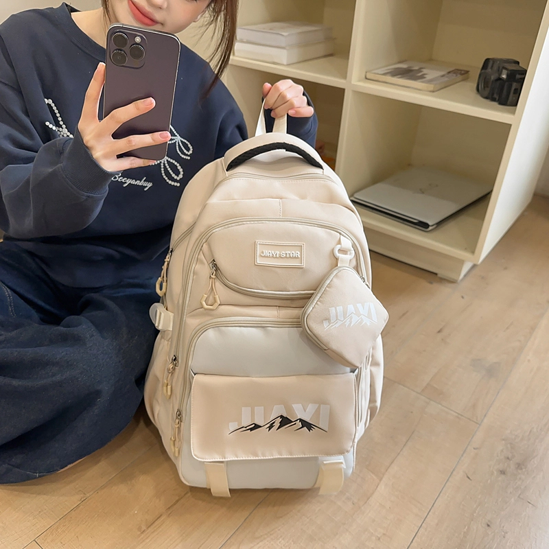 單倉 初高中学生大容量撞色书包耐磨防水多口袋百搭 尼龙 电脑背包旅行双肩包 男女同款情侣款 多色