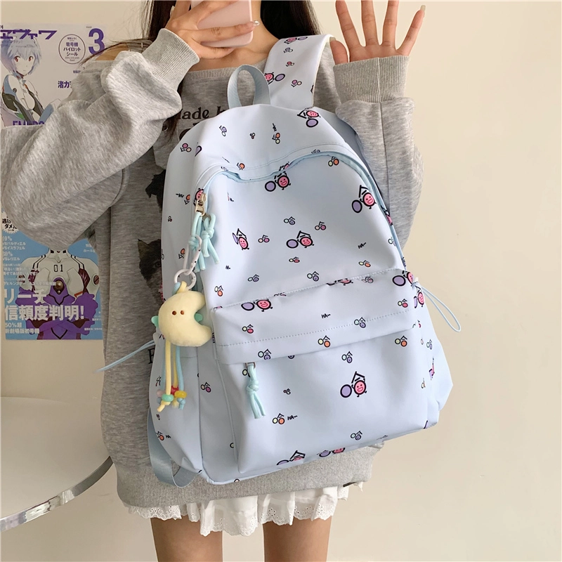 單倉 清新可爱卡通碎花设计感轻便耐磨背包初高中学生大容量通勤百搭书包 牛津布 双肩包 常规 男女同款情侣款 白色/黄色/蓝色/粉色