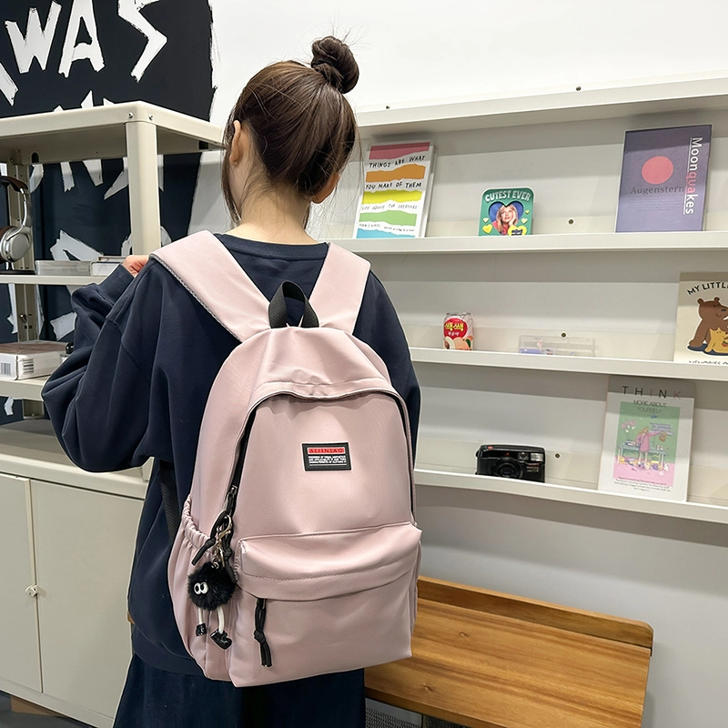 單倉 日系简约休闲学院风通勤百搭初高中学生大容量轻便设计感书包 尼龙 背包双肩包 男女同款情侣款 黑色/白色/粉色/灰色/蓝色/绿色