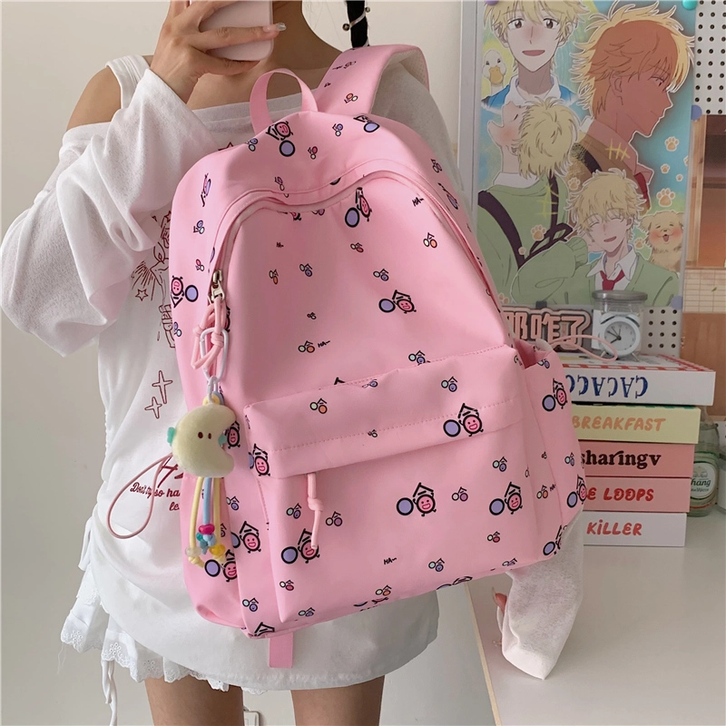 單倉 清新可爱卡通碎花设计感轻便耐磨背包初高中学生大容量通勤百搭书包 牛津布 双肩包 常规 男女同款情侣款 白色/黄色/蓝色/粉色