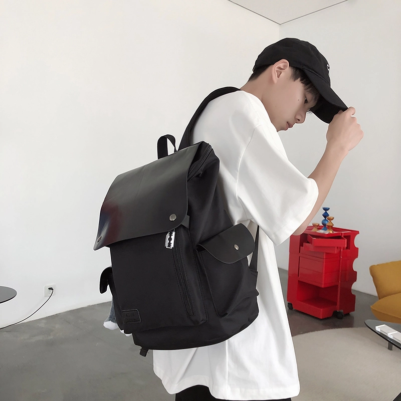 單倉 日系中性风休闲简约日常通勤时尚百搭 尼龙 双肩包 男女同款情侣款 白色/黑色/翠绿色/蓝色