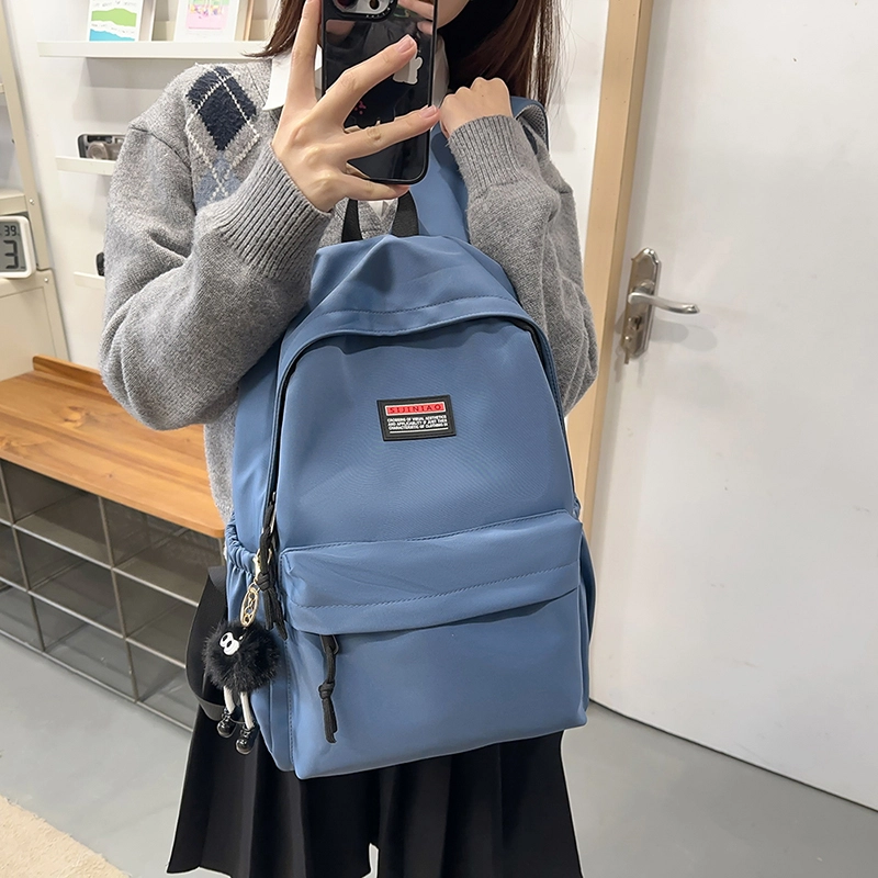 單倉 日系简约休闲学院风通勤百搭初高中学生大容量轻便设计感书包 尼龙 背包双肩包 男女同款情侣款 黑色/白色/粉色/灰色/蓝色/绿色