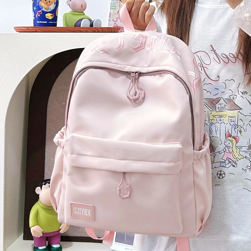 單倉 韩系高颜值字母印花小众设计背包初高中学生大容量轻便耐磨书包 尼龙布 双肩包 常规 男女同款情侣款 黑色/红色/绿色/蓝色/粉色