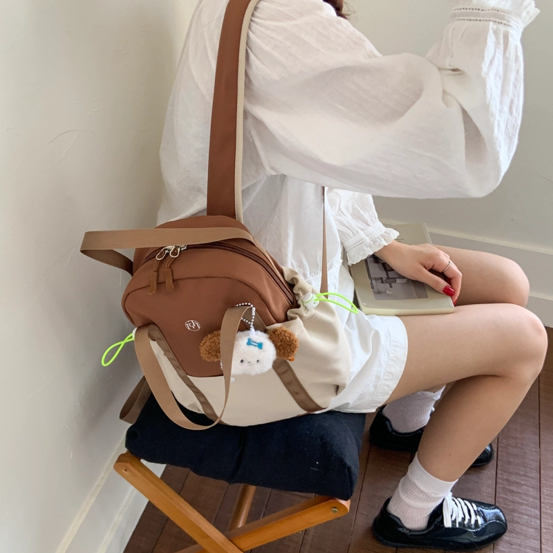 單倉 多巴胺拼接高颜值时尚设计轻便耐磨学院风背包初高中学生大容量通勤百搭书包 帆布 双肩包 常规 男女同款情侣款 卡其色/蓝色/紫色