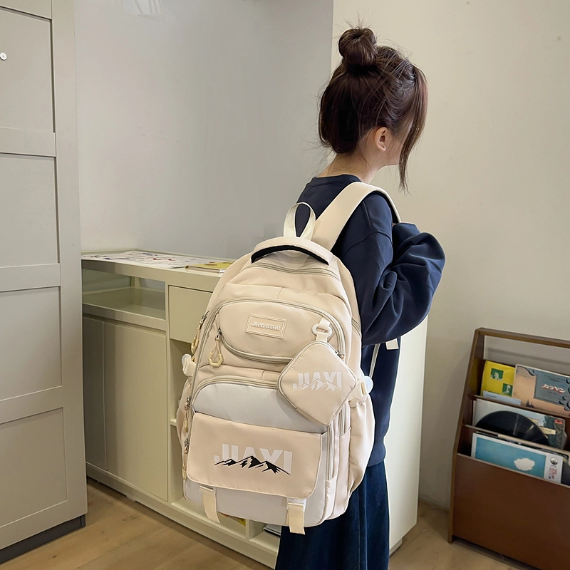單倉 初高中学生大容量撞色书包耐磨防水多口袋百搭 尼龙 电脑背包旅行双肩包 男女同款情侣款 多色