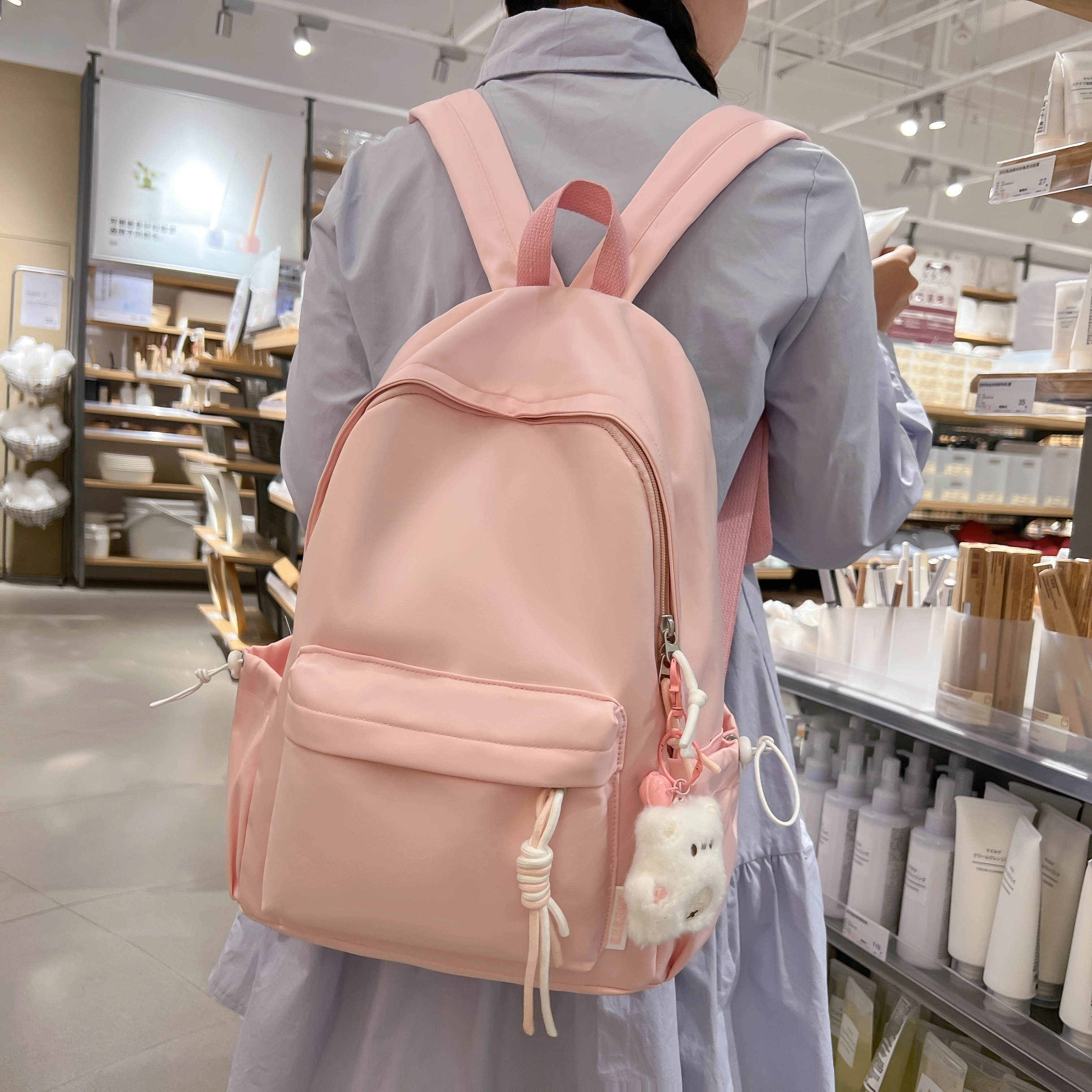 單倉 纯色小清新轻便书包学生小众高颜值 尼龙 背包双肩包 男女同款情侣款 黑色/黄色/桔色/绿色/白色/粉色
