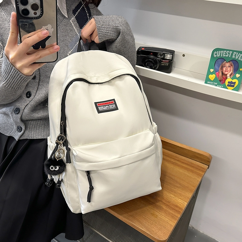 單倉 日系简约休闲学院风通勤百搭初高中学生大容量轻便设计感书包 尼龙 背包双肩包 男女同款情侣款 黑色/白色/粉色/灰色/蓝色/绿色