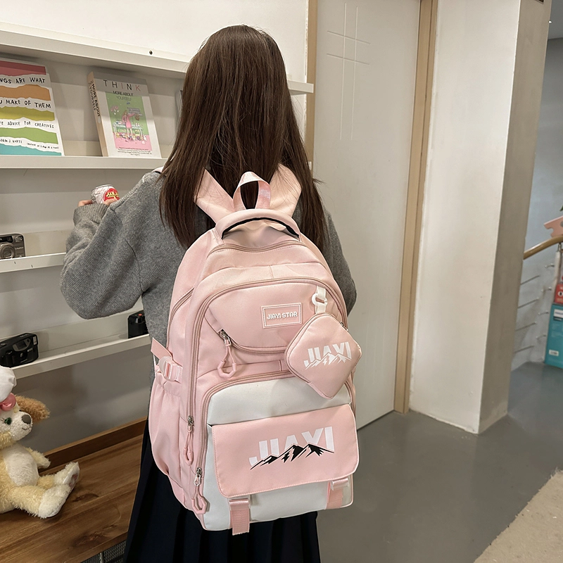 單倉 初高中学生大容量撞色书包耐磨防水多口袋百搭 尼龙 电脑背包旅行双肩包 男女同款情侣款 多色