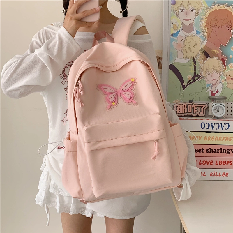 單倉 可爱元气小清新日系高颜值轻便耐磨背包学院风初高中学生大容量通勤百搭书包 牛津布 双肩包 常规 女款 粉色/蓝色/黄色/绿色