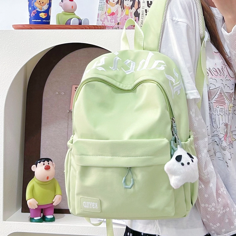 單倉 韩系高颜值字母印花小众设计背包初高中学生大容量轻便耐磨书包 尼龙布 双肩包 常规 男女同款情侣款 黑色/红色/绿色/蓝色/粉色