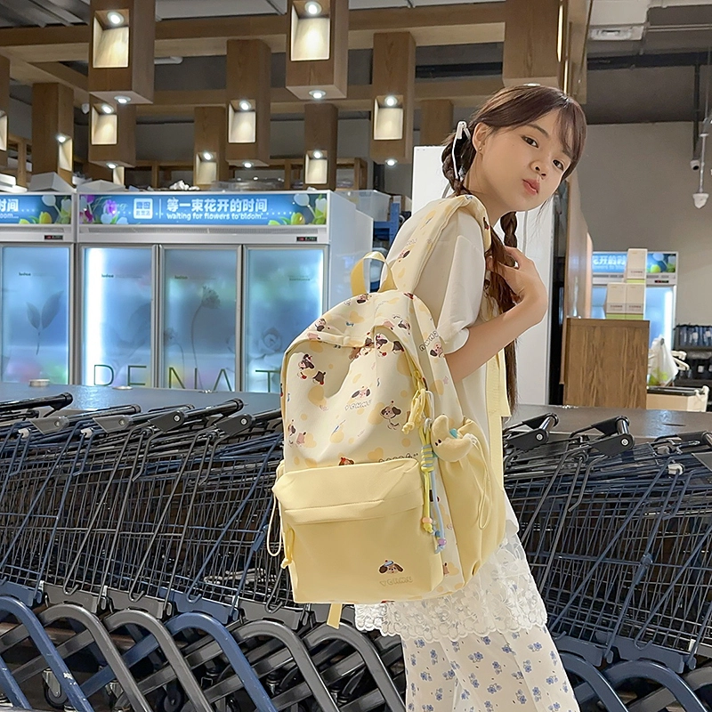 單倉 高颜值印花设计学院风轻便耐磨书包初高中学生大容量通勤百搭背包 尼龙 双肩包 常规 男女同款情侣款 黑色/粉色/蓝色/绿色/黄色