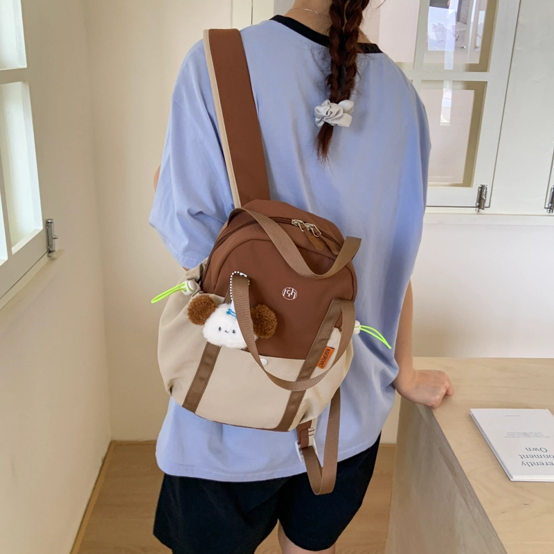 單倉 多巴胺拼接高颜值时尚设计轻便耐磨学院风背包初高中学生大容量通勤百搭书包 帆布 双肩包 常规 男女同款情侣款 卡其色/蓝色/紫色