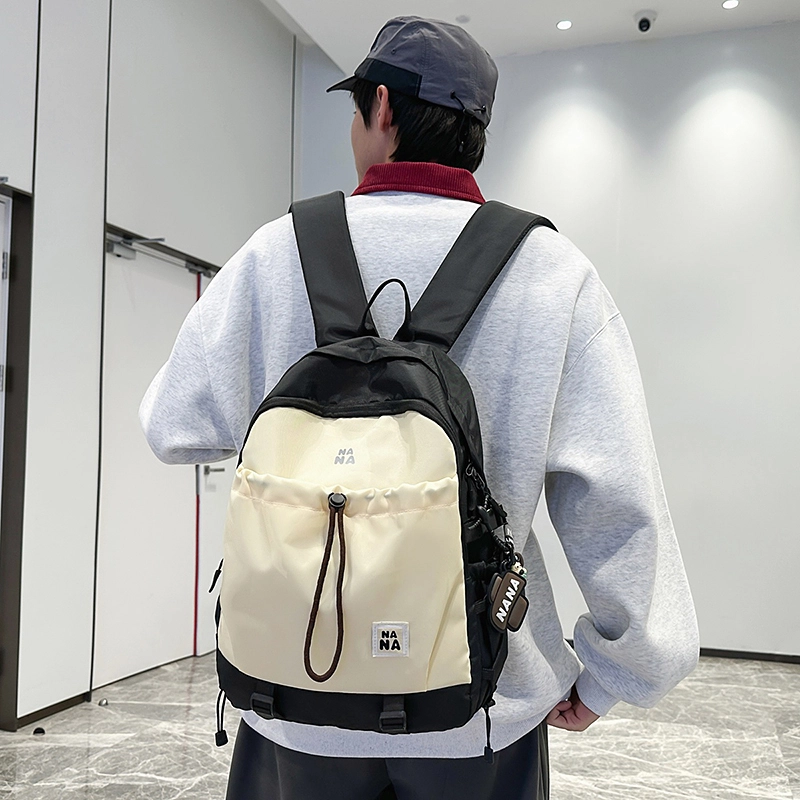 單倉 日系简约小众设计初高中学生大容量书包高颜值通勤百搭轻便背包 尼龙 双肩包 男女同款情侣款 黑色/果绿色/棕色/蓝色/橘色