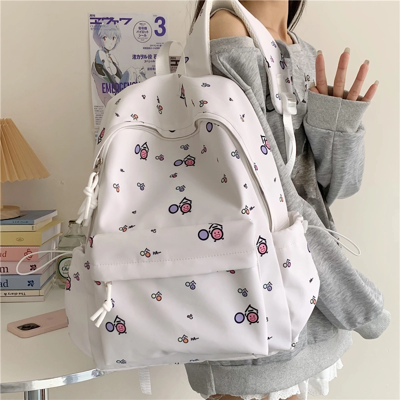 單倉 清新可爱卡通碎花设计感轻便耐磨背包初高中学生大容量通勤百搭书包 牛津布 双肩包 常规 男女同款情侣款 白色/黄色/蓝色/粉色