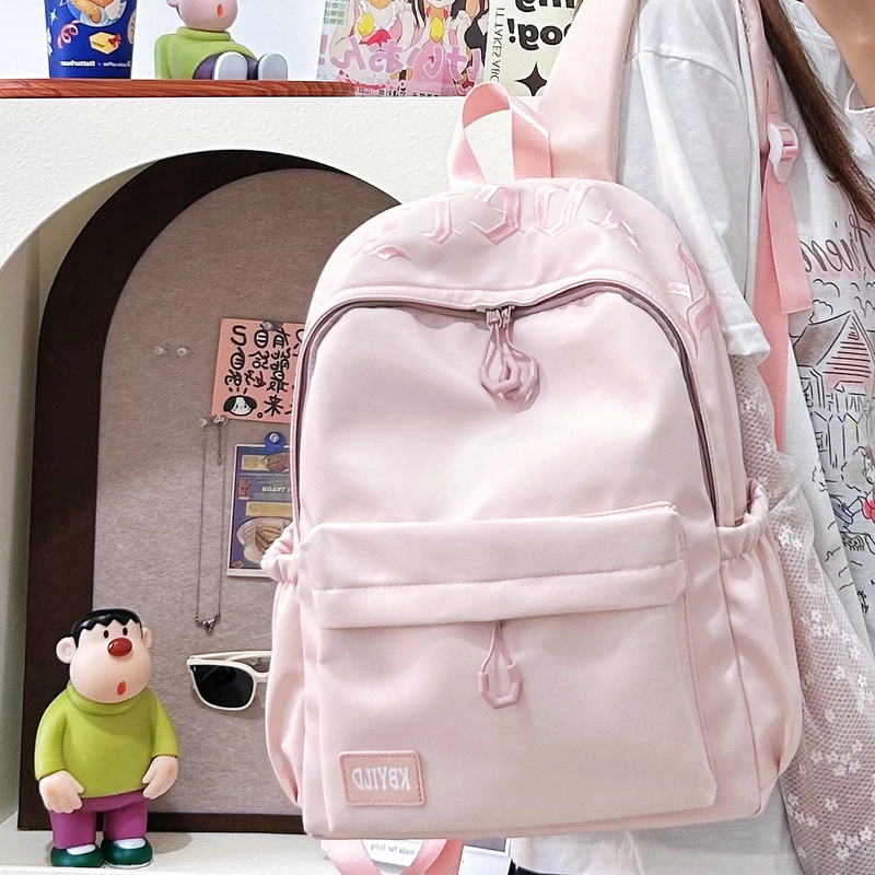 單倉 韩系高颜值字母印花小众设计背包初高中学生大容量轻便耐磨书包 尼龙布 双肩包 常规 男女同款情侣款 黑色/红色/绿色/蓝色/粉色