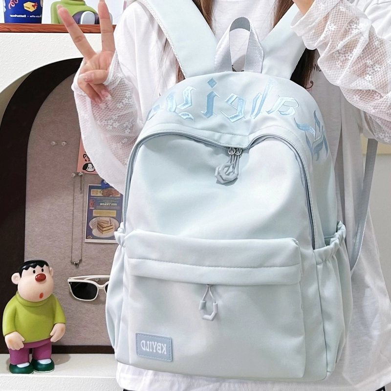 單倉 韩系高颜值字母印花小众设计背包初高中学生大容量轻便耐磨书包 尼龙布 双肩包 常规 男女同款情侣款 黑色/红色/绿色/蓝色/粉色