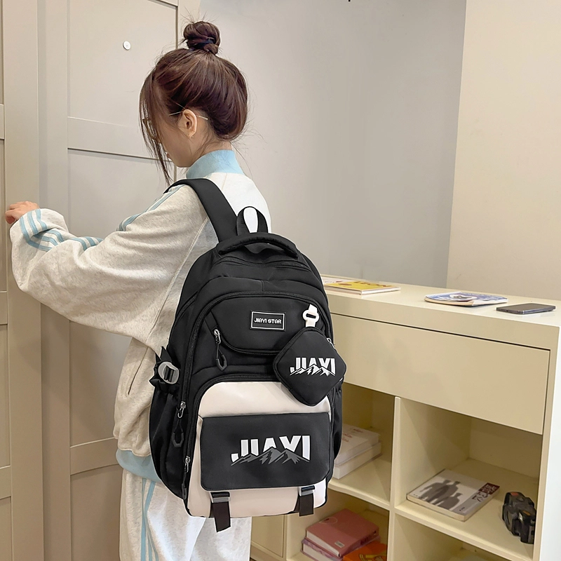 單倉 初高中学生大容量撞色书包耐磨防水多口袋百搭 尼龙 电脑背包旅行双肩包 男女同款情侣款 多色