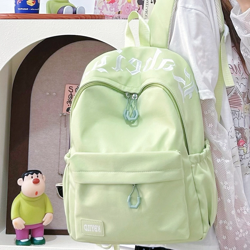 單倉 韩系高颜值字母印花小众设计背包初高中学生大容量轻便耐磨书包 尼龙布 双肩包 常规 男女同款情侣款 黑色/红色/绿色/蓝色/粉色
