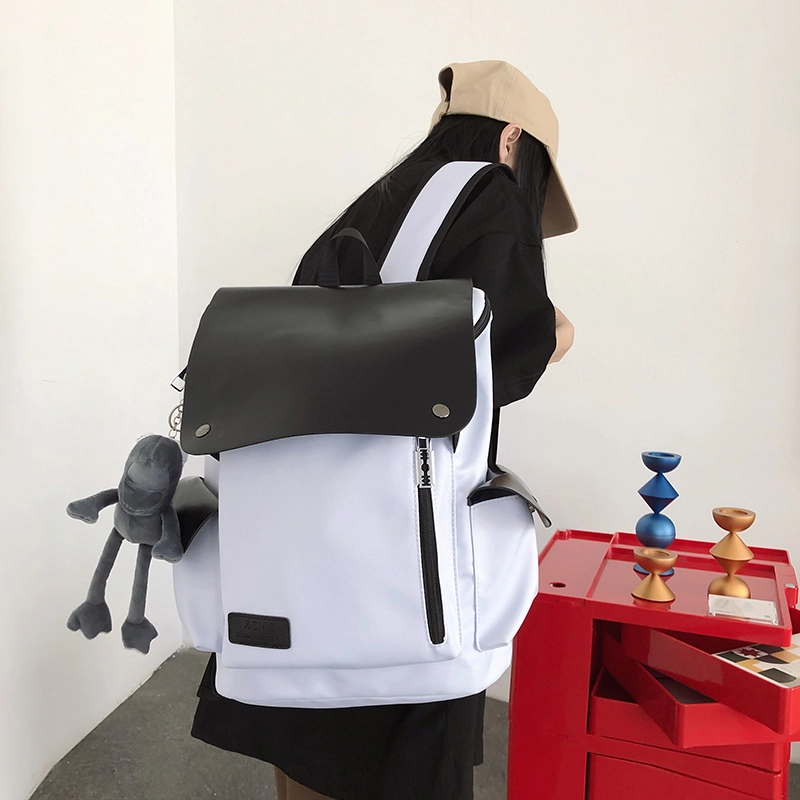 單倉 日系中性风休闲简约日常通勤时尚百搭 尼龙 双肩包 男女同款情侣款 白色/黑色/翠绿色/蓝色