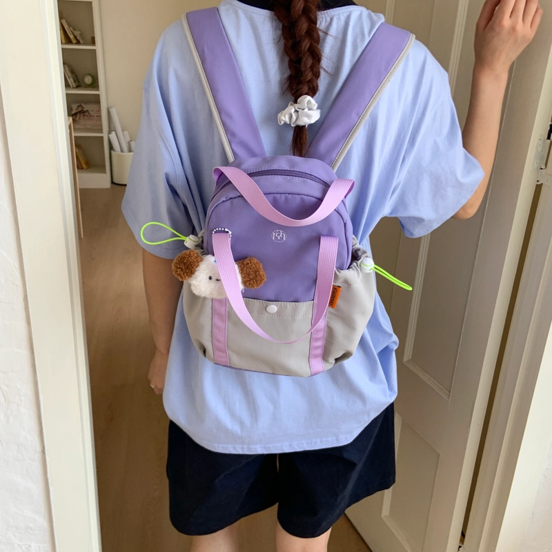 單倉 多巴胺拼接高颜值时尚设计轻便耐磨学院风背包初高中学生大容量通勤百搭书包 帆布 双肩包 常规 男女同款情侣款 卡其色/蓝色/紫色
