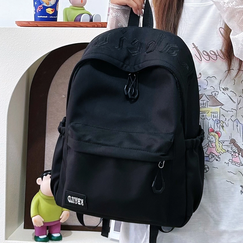 單倉 韩系高颜值字母印花小众设计背包初高中学生大容量轻便耐磨书包 尼龙布 双肩包 常规 男女同款情侣款 黑色/红色/绿色/蓝色/粉色