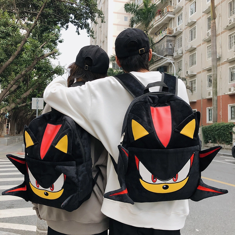 單倉 小众设计休闲百搭个性潮酷书包初高中学生大容量卡通搞怪吸睛 毛绒 电脑背包双肩包 常规 男女同款情侣款 黑色