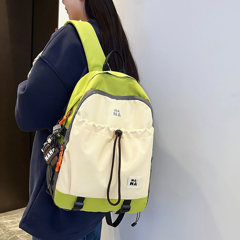 單倉 日系简约小众设计初高中学生大容量书包高颜值通勤百搭轻便背包 尼龙 双肩包 男女同款情侣款 黑色/果绿色/棕色/蓝色/橘色