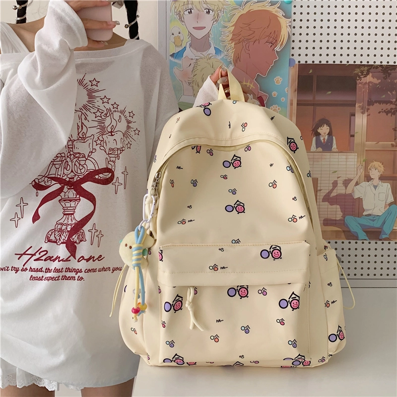 單倉 清新可爱卡通碎花设计感轻便耐磨背包初高中学生大容量通勤百搭书包 牛津布 双肩包 常规 男女同款情侣款 白色/黄色/蓝色/粉色