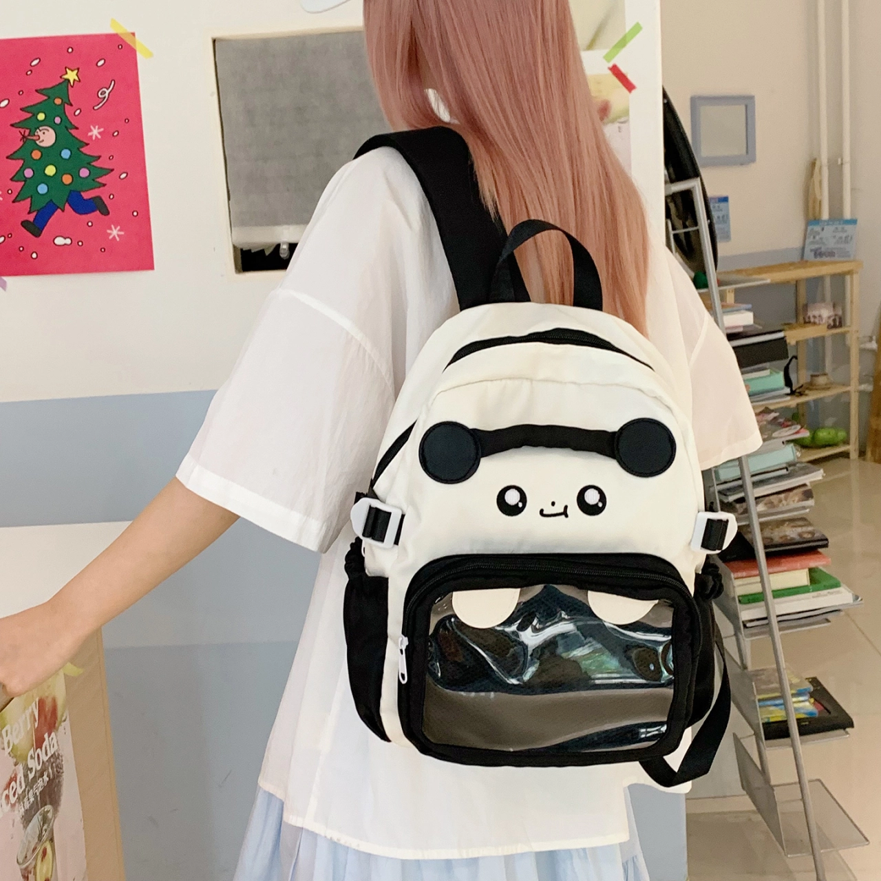 單倉 日系可爱卡通设计学院风轻便耐磨背包初高中学生大容量通勤百搭书包 尼龙布 双肩包 常规 女款 白色/粉色/蓝色/紫色/黑色