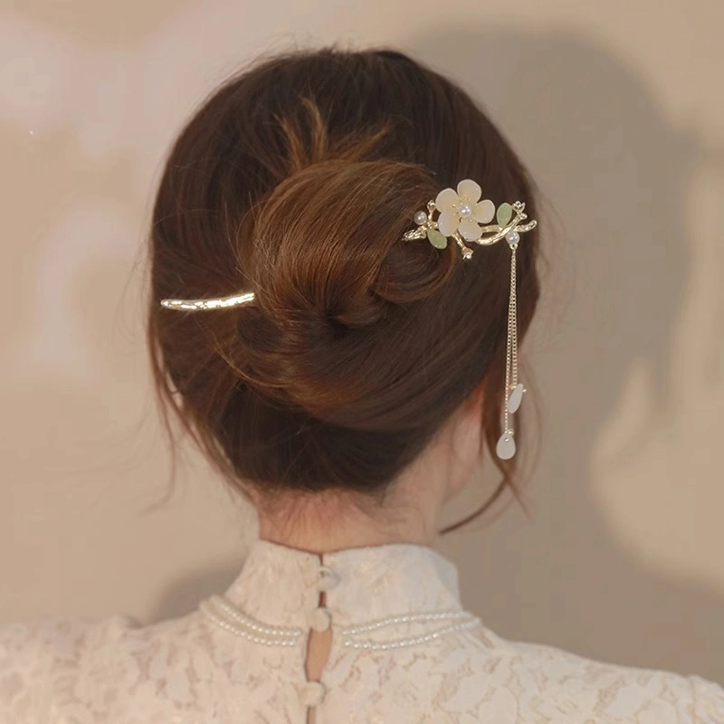 水中玉 铃兰花高级感发钗新中式古风花朵盘汉服马面裙 发簪 女款
