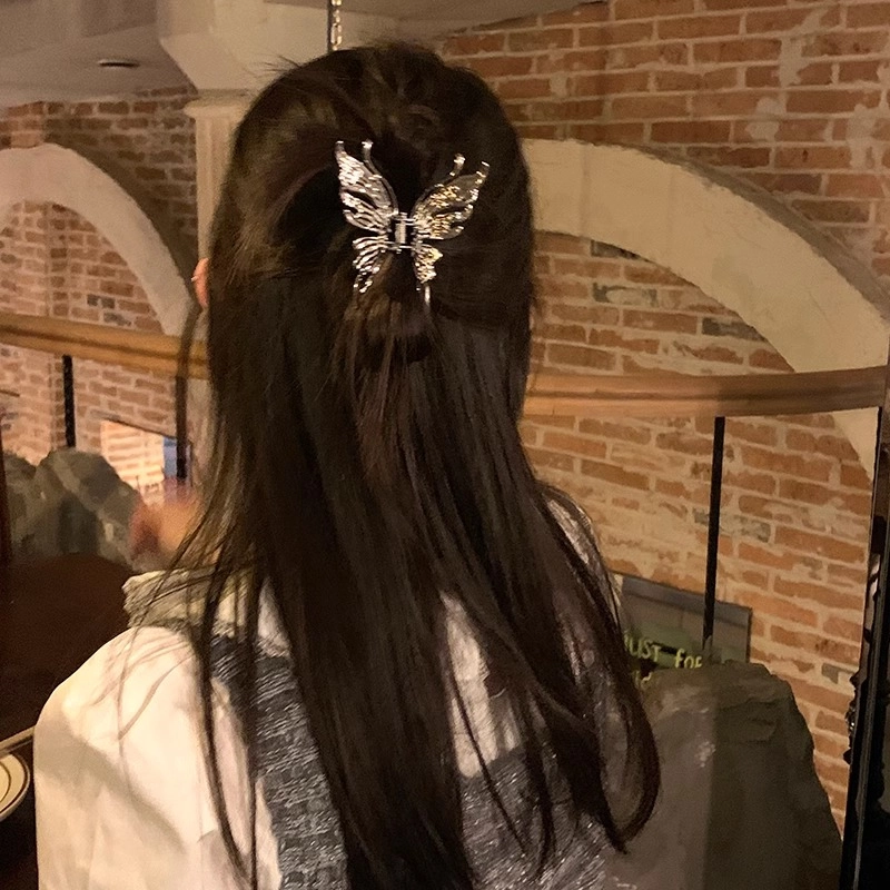 水中玉 银色金属蝴蝶抓夹女高级感后脑勺夹子半扎发头饰发卡 发夹 女款