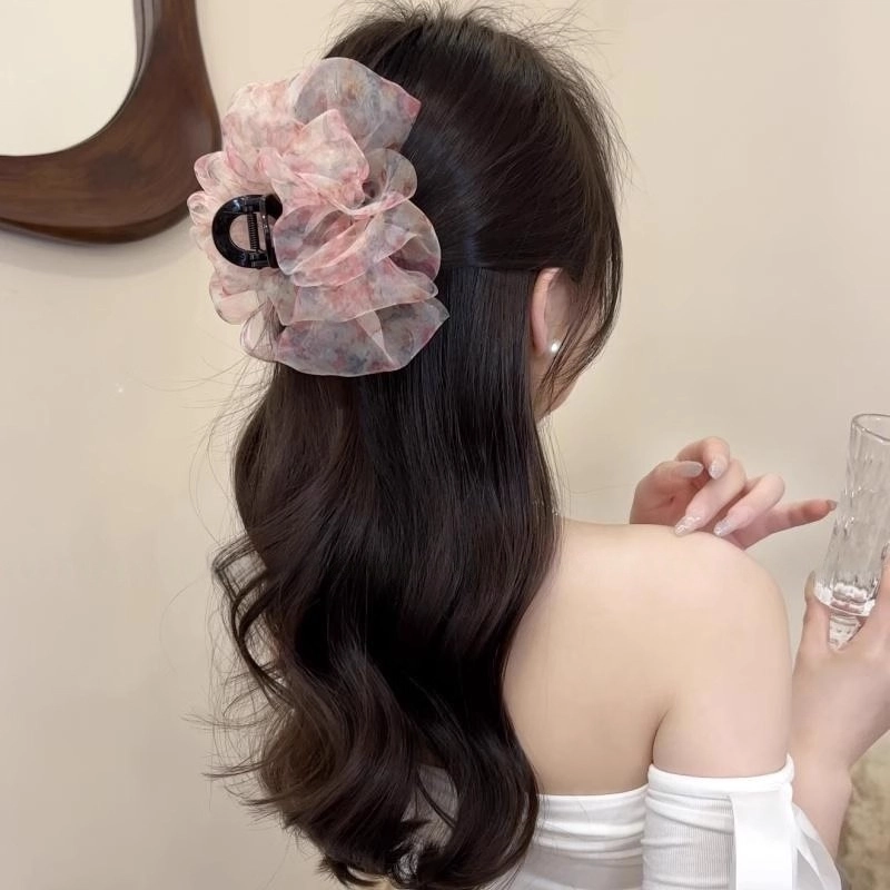 水中玉 氛围感蓬松碎花云朵泡泡抓夹高级感后脑勺盘发鲨鱼夹 亚克力 发夹 女款